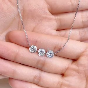 Three-Stone Round Diamond Necklace — 1ct