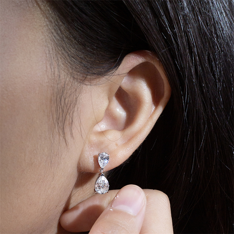 Double Pear Diamond Drop Earrings — 1ct - Image 2