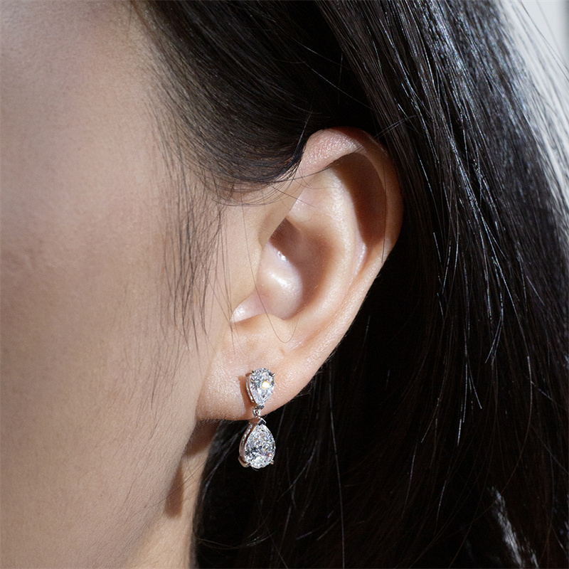 Double Pear Diamond Drop Earrings — 1ct - Image 3