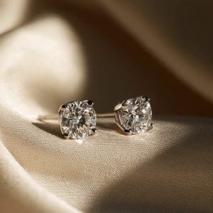 Platinum Diamond Stud Earrings worn