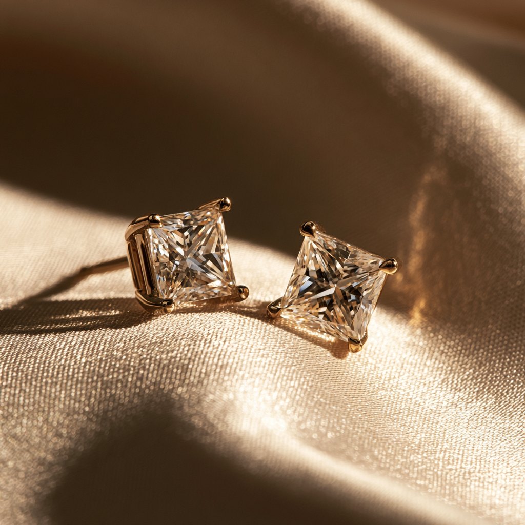 Princess-Cut Diamond Stud Earrings