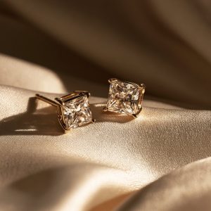 Princess-Cut Diamond Stud Earrings detail