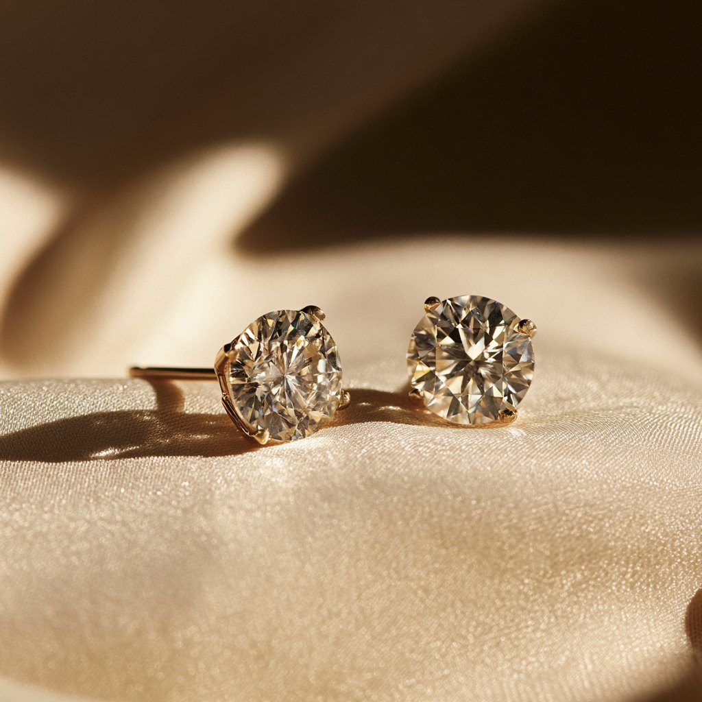 Round Diamond Stud Earrings 1ct detail