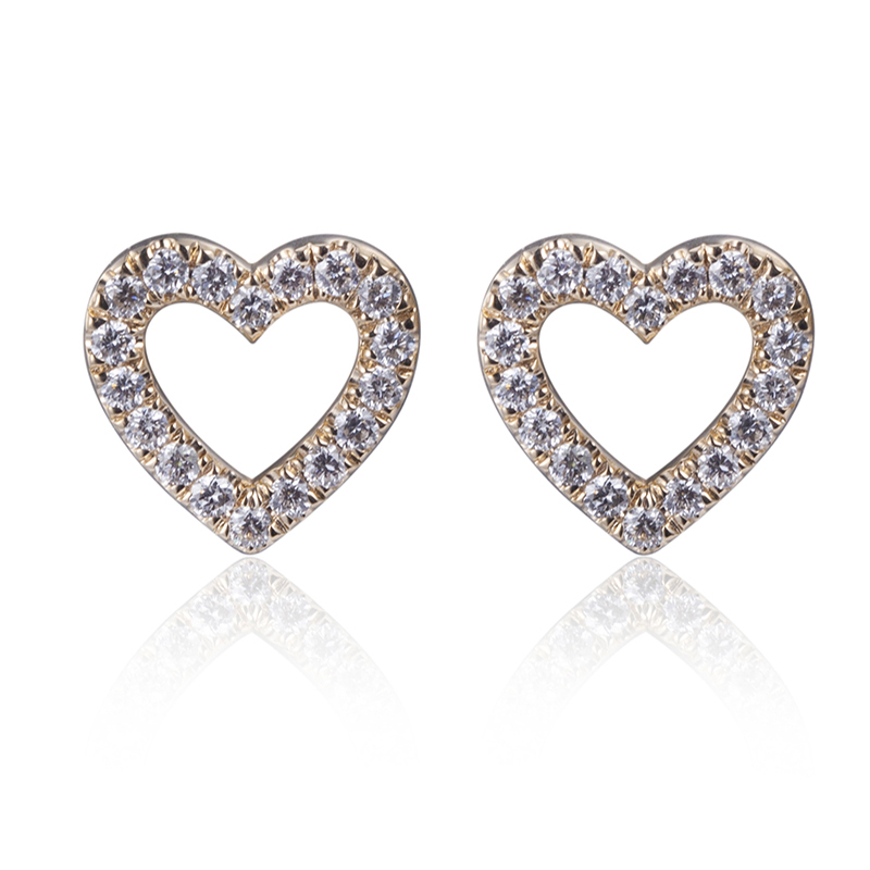Open Heart Diamond Stud Earrings in 9K Yellow Gold — product view 1