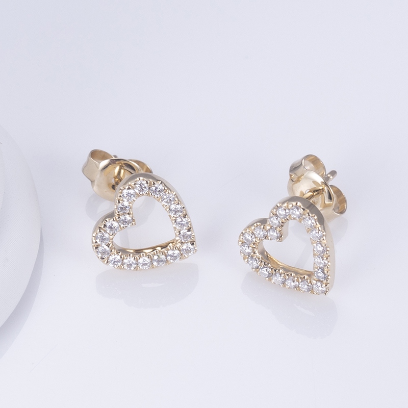 Open Heart Diamond Stud Earrings in 9K Yellow Gold — product view 2