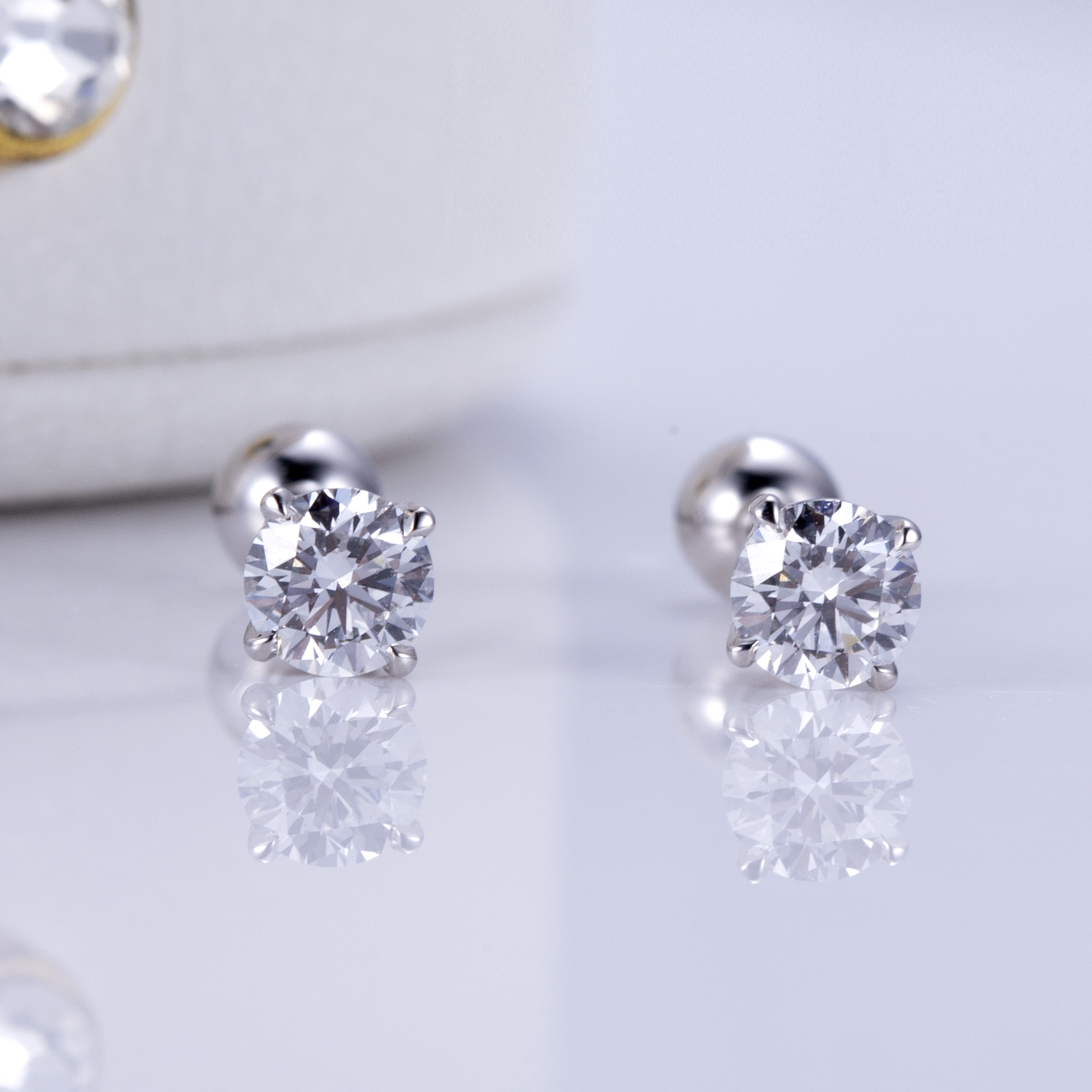 Round Diamond Stud Earrings in 9K White Gold — 1ct Total — product view 1