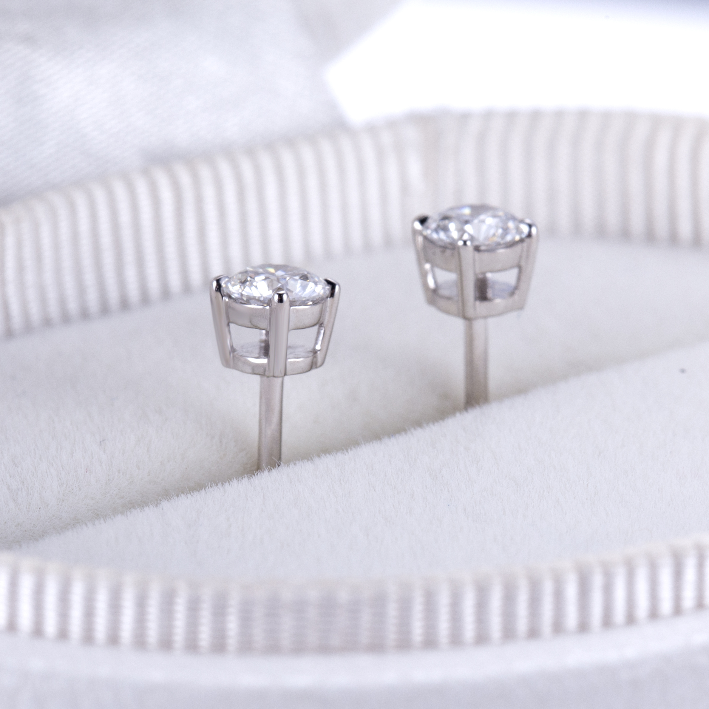 Round Diamond Stud Earrings in 9K White Gold — 1ct Total — product view 2