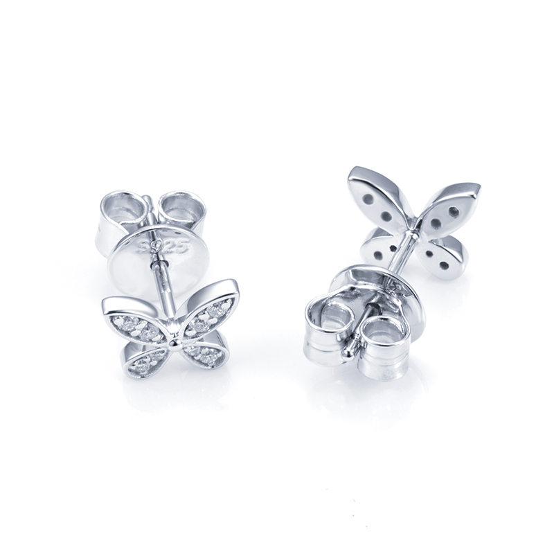 Diamond Butterfly Stud Earrings in 9K White Gold — detail view