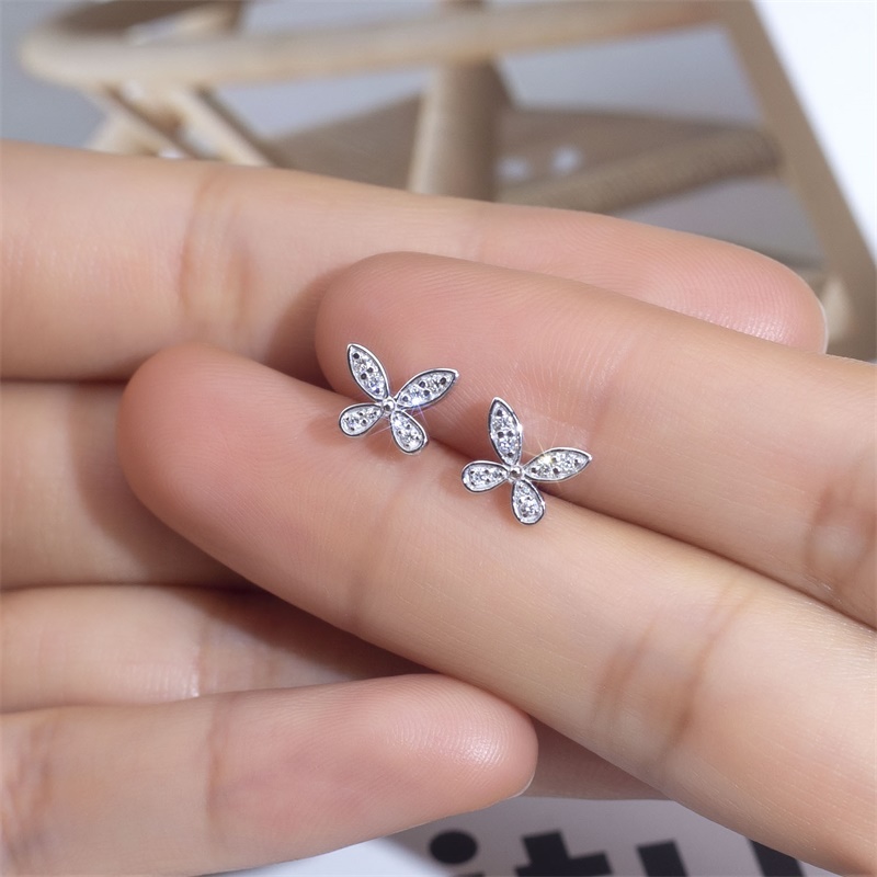 Diamond Butterfly Stud Earrings in 9K White Gold — front view
