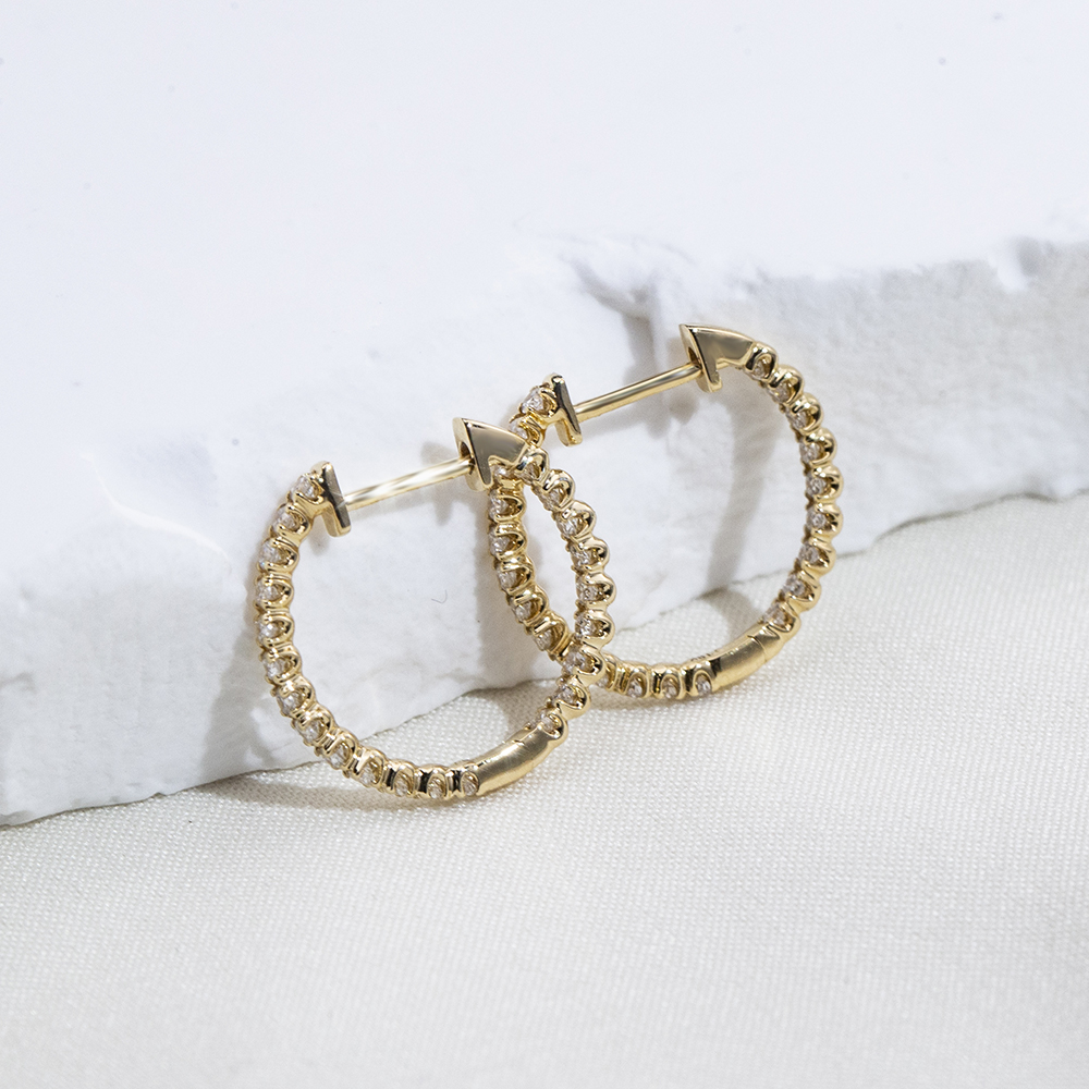 Diamond Hoop Earrings in 9K Yellow Gold — product view 2