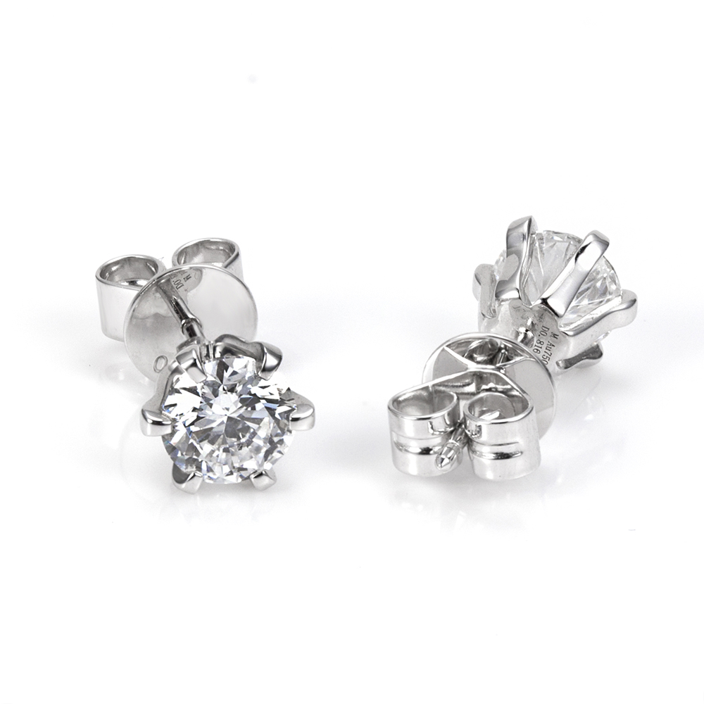 Round Diamond Stud Earrings in 9K White Gold — 1.60ct Total — product view 1