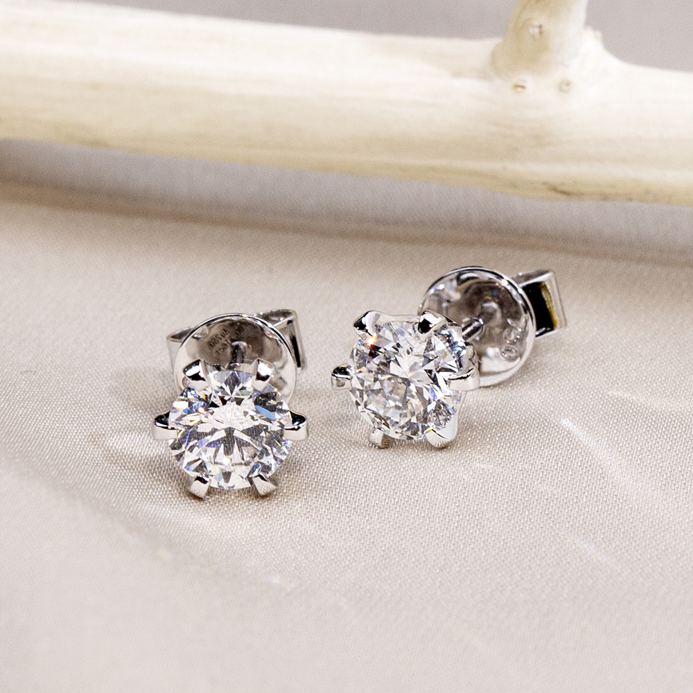 Round Diamond Stud Earrings in 9K White Gold — 1.60ct Total — product view 2