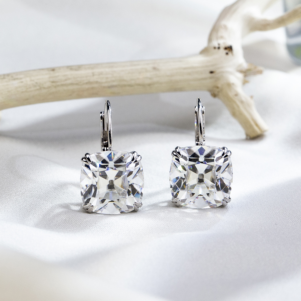 Cushion Diamond Drop Earrings in 9K White Gold — 10.20ct Total — product view 1