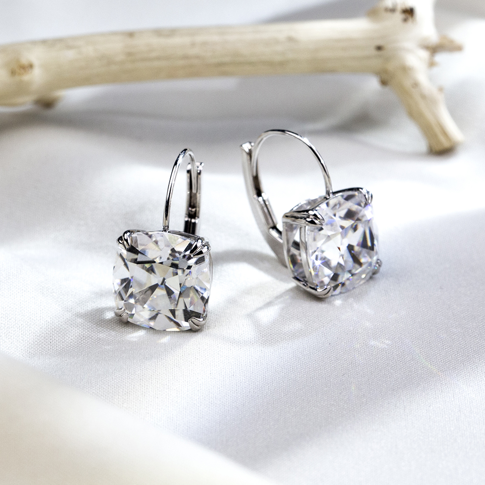 Cushion Diamond Drop Earrings in 9K White Gold — 10.20ct Total — product view 2