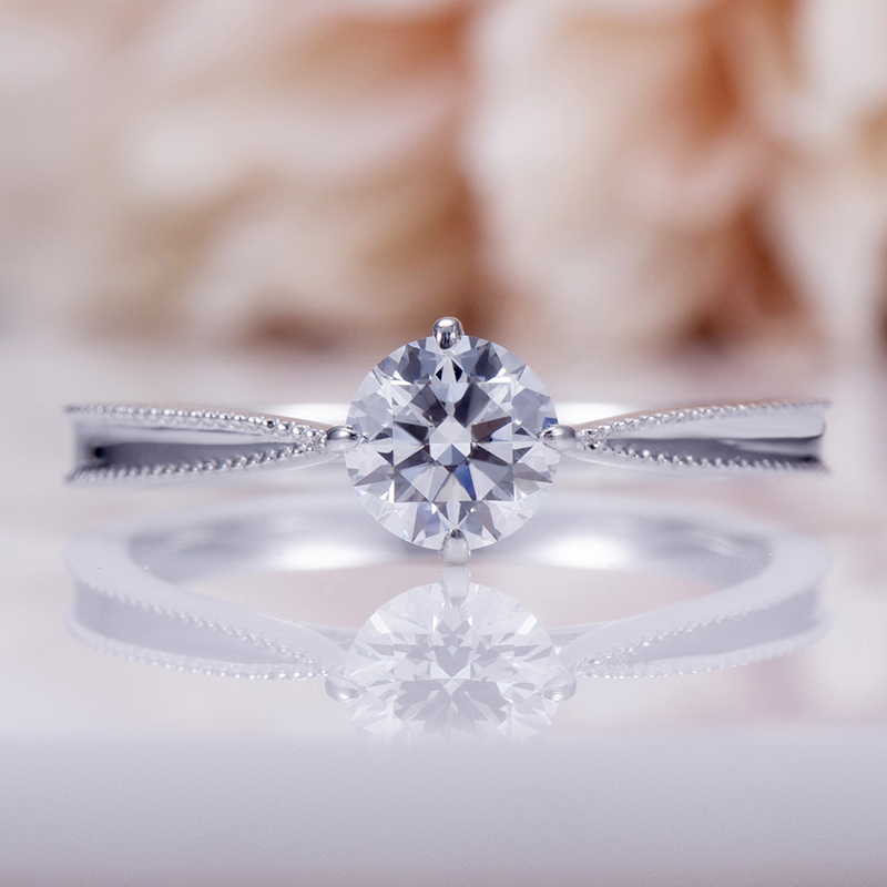 Milgrain Diamond Solitaire Ring in 9K White Gold — 0.60ct — product view 1