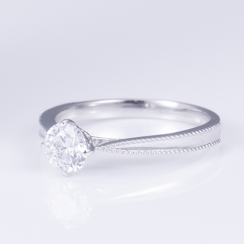 Milgrain Diamond Solitaire Ring in 9K White Gold — 0.60ct — product view 2