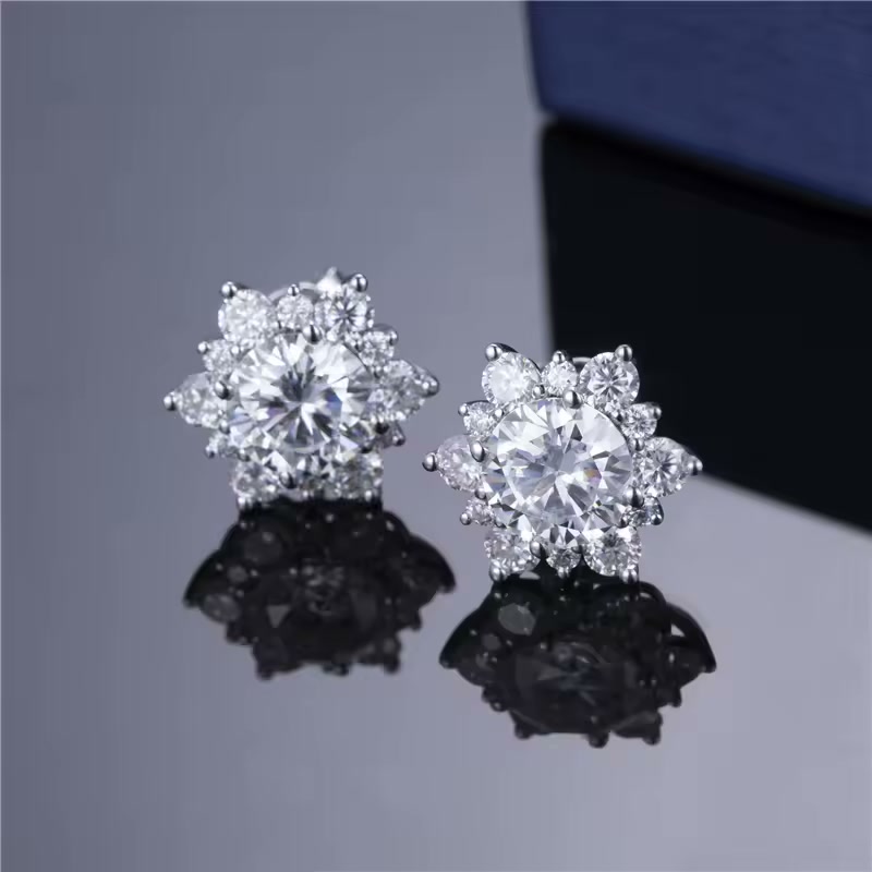 9K Gold Diamond Snowflake Halo Earrings