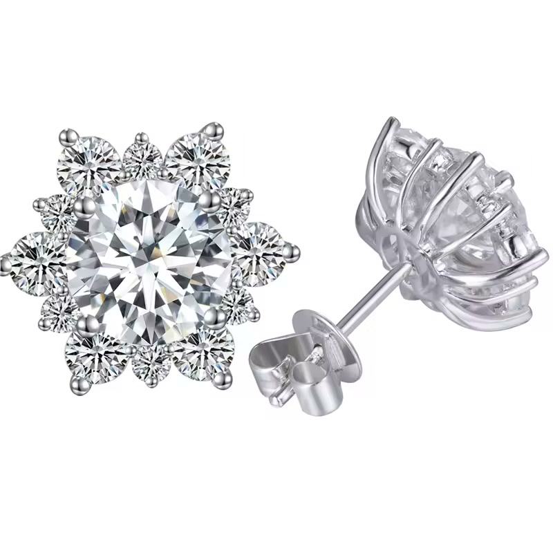 9K Gold Diamond Snowflake Halo Earrings