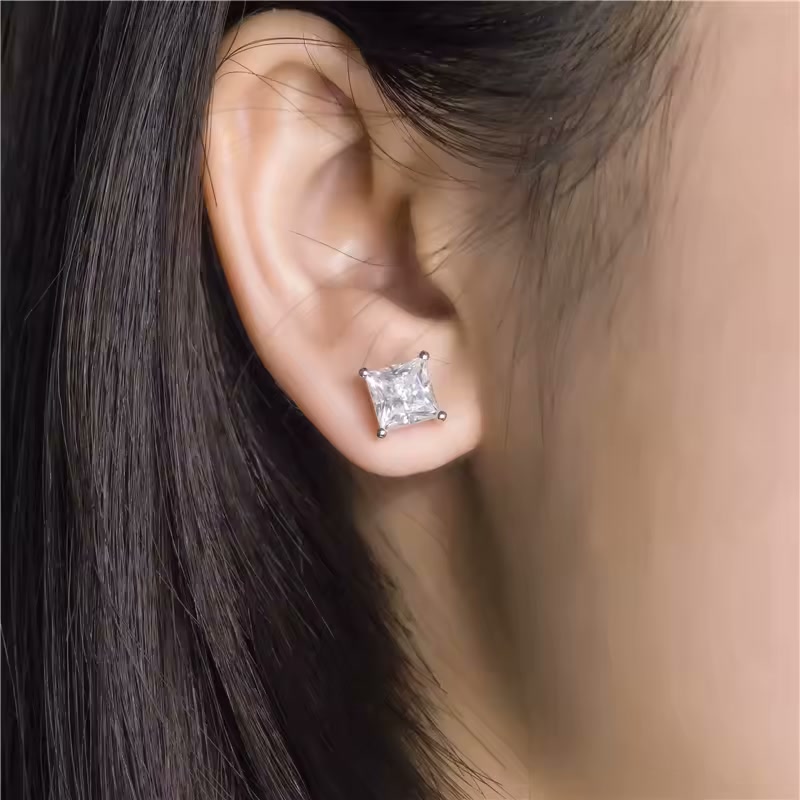 9K White Gold Princess-Cut Diamond Stud Earrings - 2.07ct Total