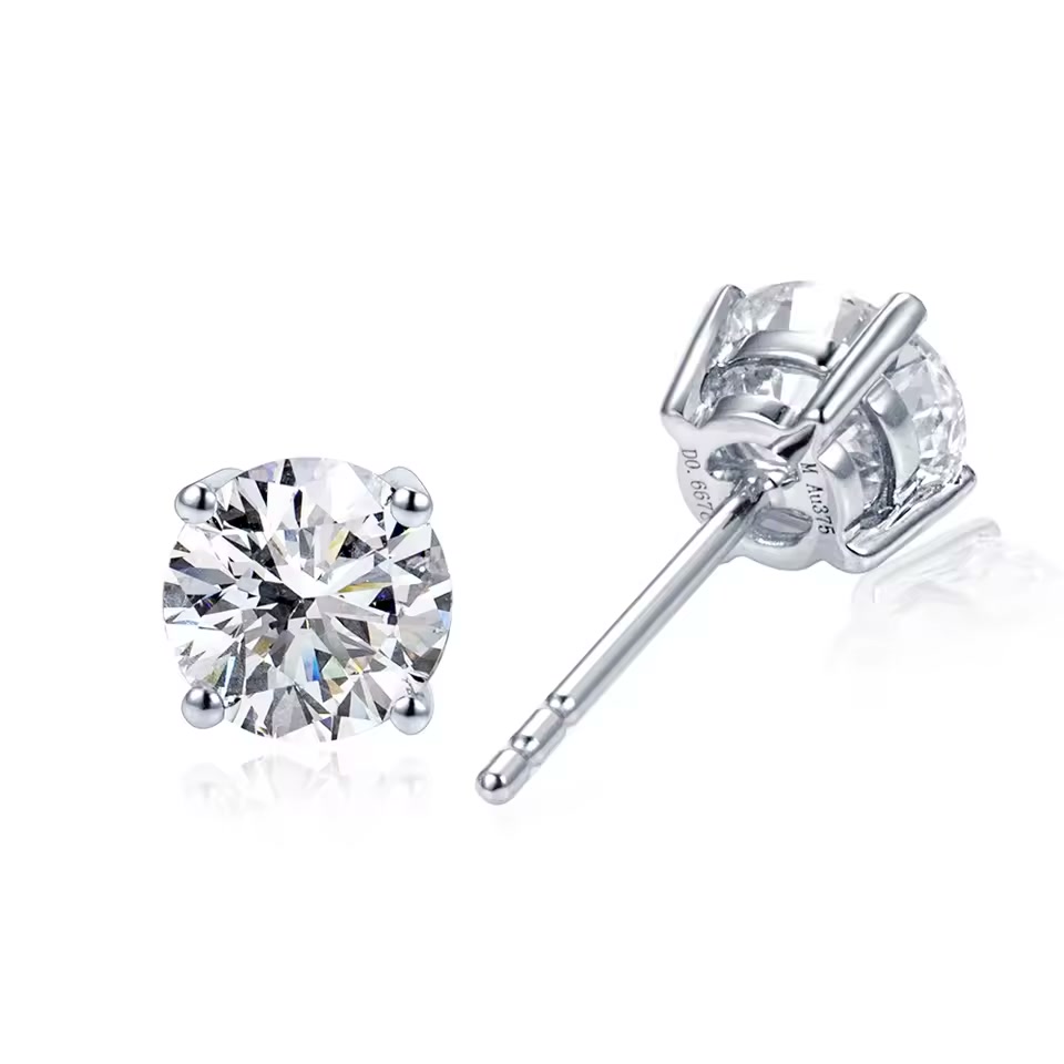 9K White Gold Round Diamond Stud Earrings - 2.05ct Total