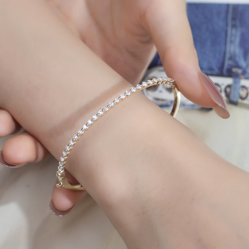 Diamond Line Bangle in 9K Yellow Gold — 1.015ct Total — product view