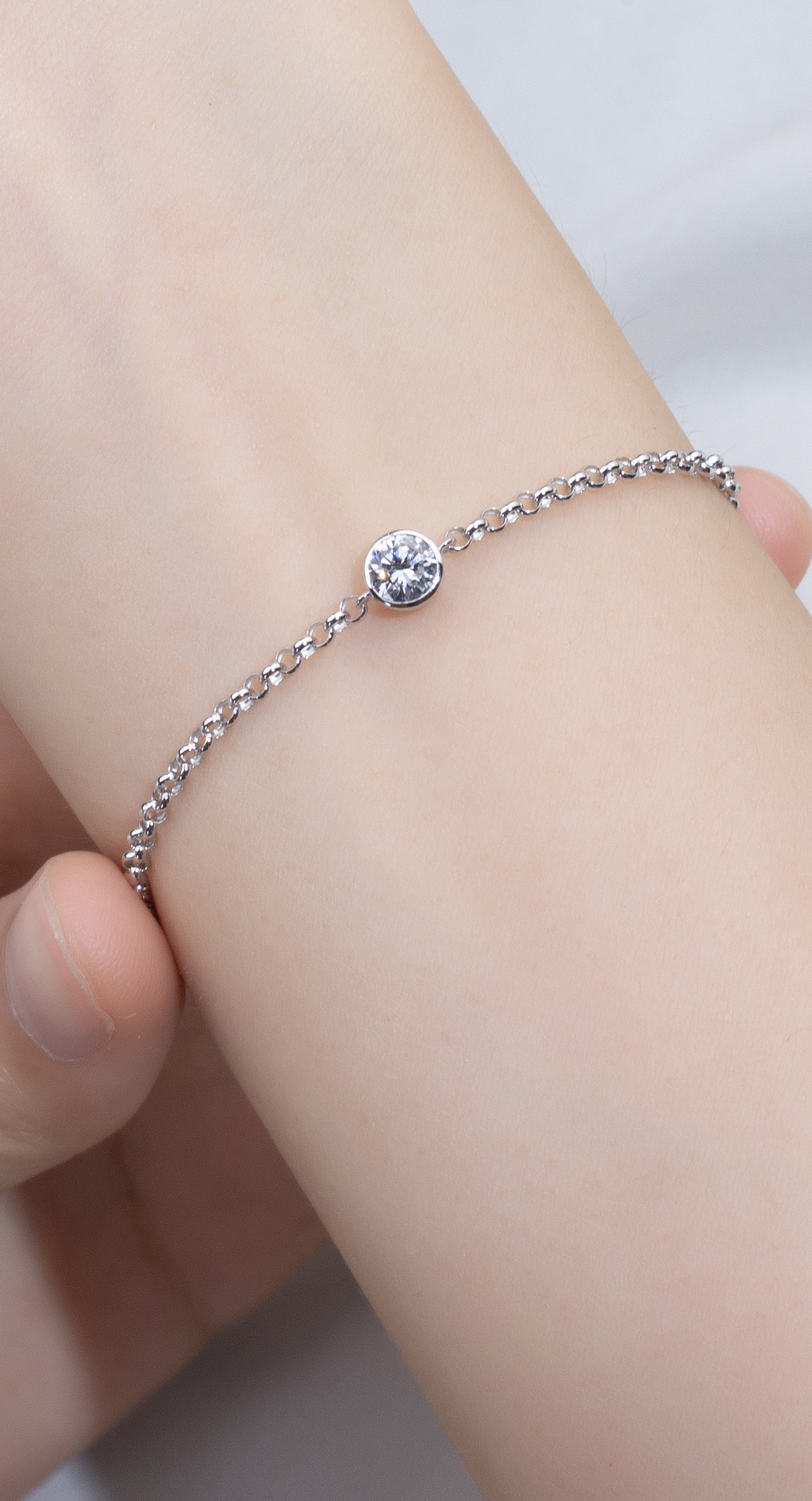 Round Diamond Solitaire Bracelet in 9K White Gold — 0.30ct — product view