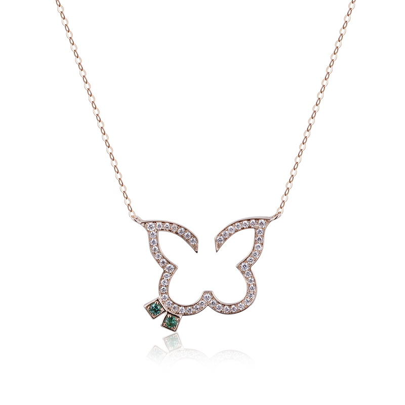 Diamond Butterfly Pendant Necklace in 9K Rose Gold — product view