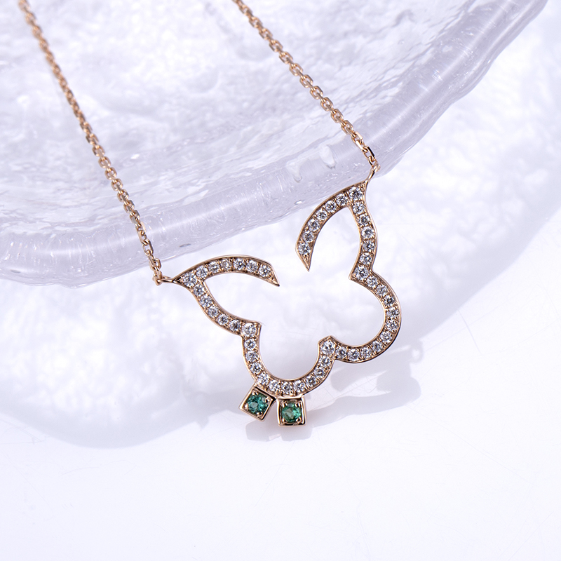 Diamond Butterfly Pendant Necklace in 9K Rose Gold — product view