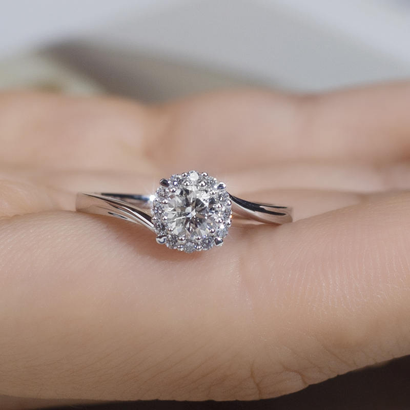 Round Halo Diamond Ring in 9K White Gold — 0.30ct Centre — product view