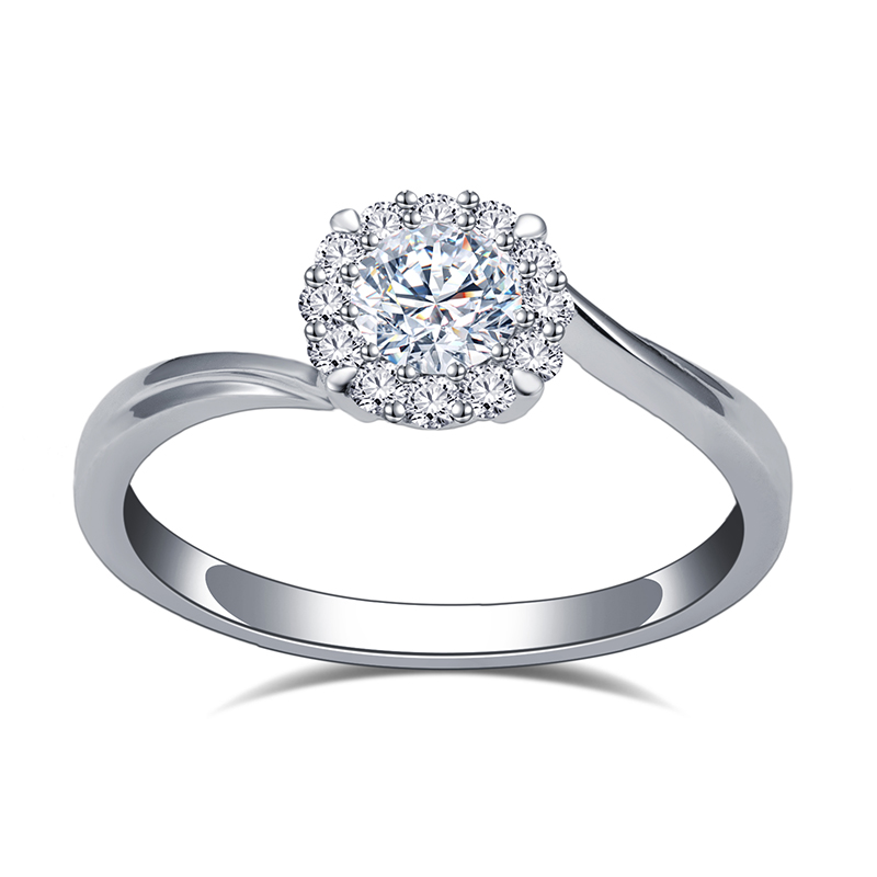 Round Halo Diamond Ring in 9K White Gold — 0.30ct Centre — product view