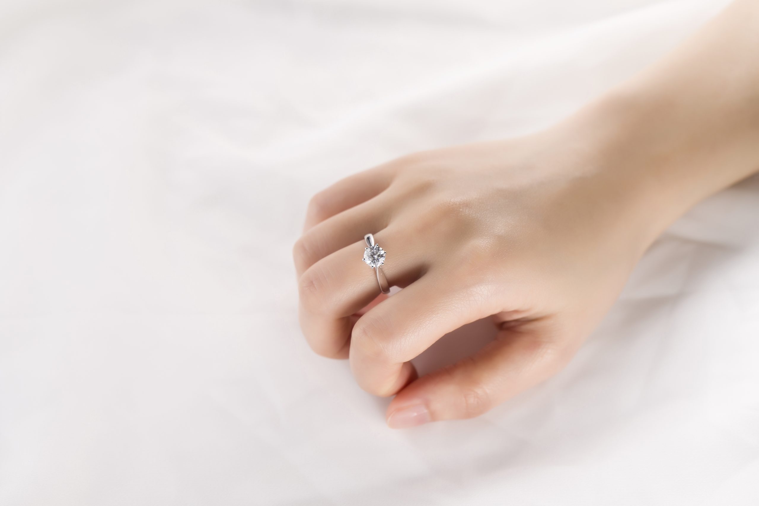 Raised Diamond Solitaire Ring in 9K White Gold — 1ct — product view