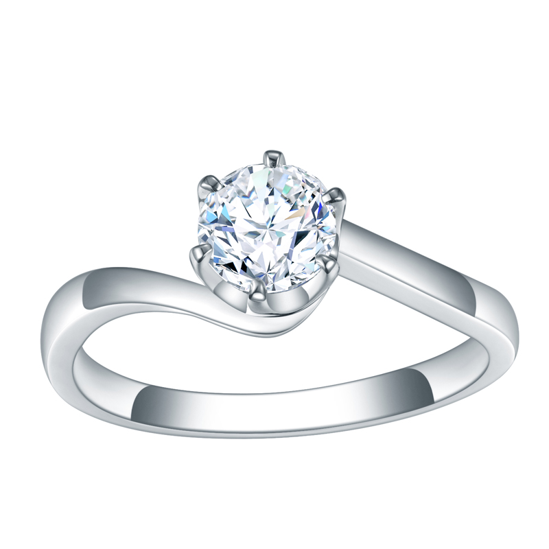 Sweeping Diamond Solitaire Ring in 9K White Gold — 1ct — product view