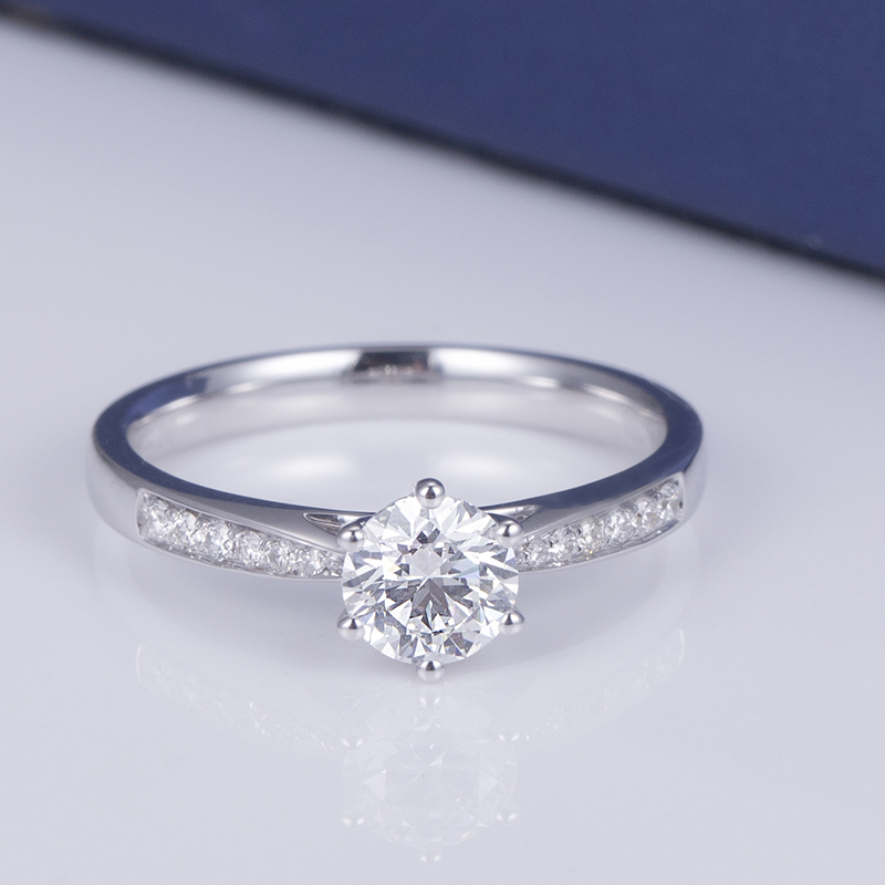 Channel Accent Diamond Ring in 9K White Gold — 1ct Centre — product view
