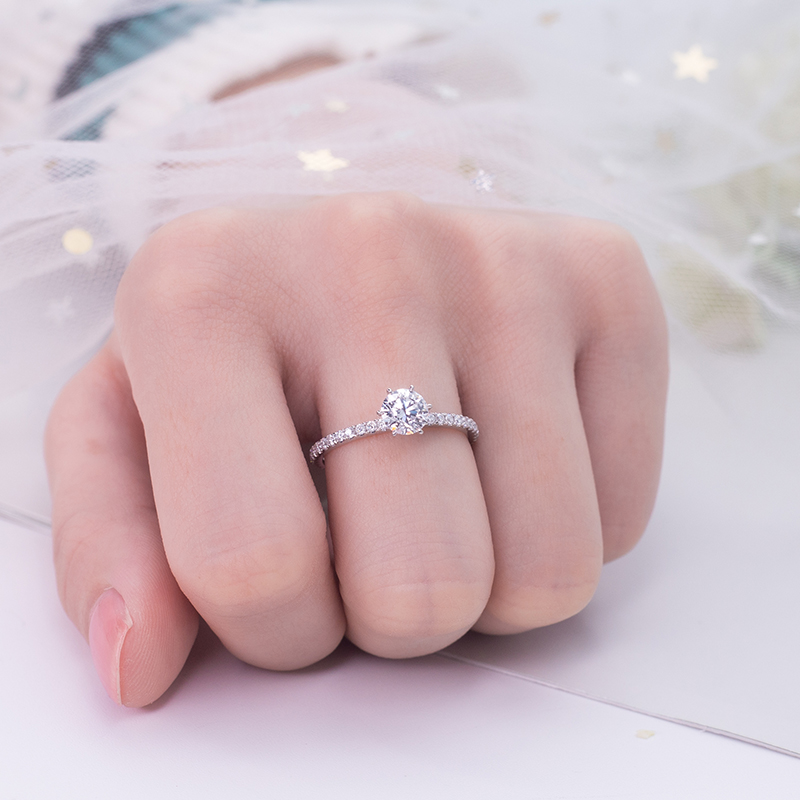 Fine Pavé Diamond Solitaire Ring in 9K White Gold — 0.60ct Centre — product view