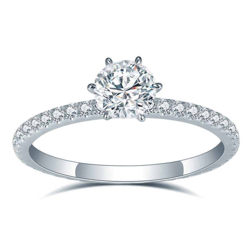 Fine Pavé Diamond Solitaire Ring in 9K White Gold — 0.60ct Centre — product view