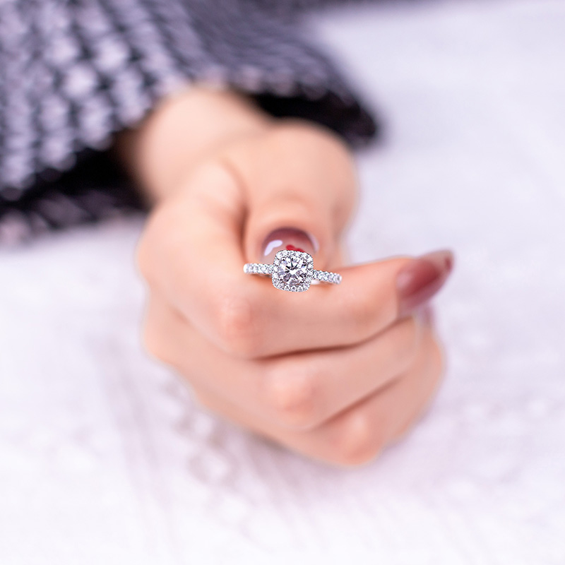Cushion Halo Diamond Ring in 9K White Gold — 0.60ct Centre — product view