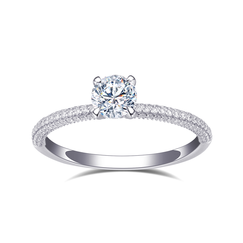 Slim Pavé Diamond Solitaire Ring in 9K White Gold — 0.60ct Centre — product view