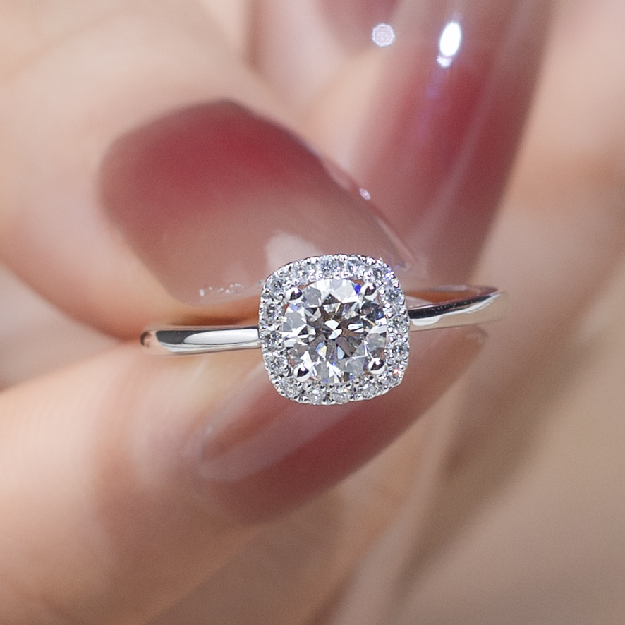 Soft Square Halo Diamond Ring in 9K White Gold — 0.50ct Centre — product view