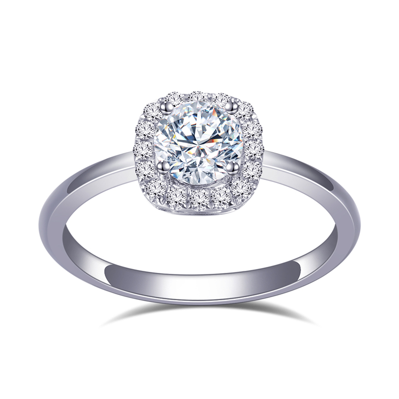 Soft Square Halo Diamond Ring in 9K White Gold — 0.50ct Centre — product view